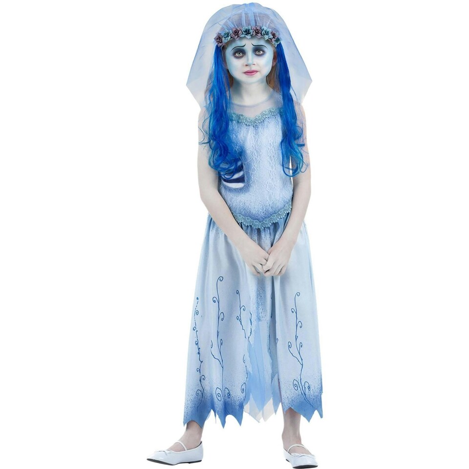 image 1 of Corpse Bride Girls Emily Costume Set - Blue/White - 4-6 Years