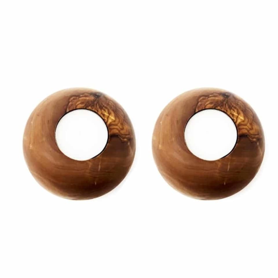 image 1 of Verano Spanish Ceramics Olive Wood Set of 2 Rustic Tea Light Balls - 8.5cm Brown