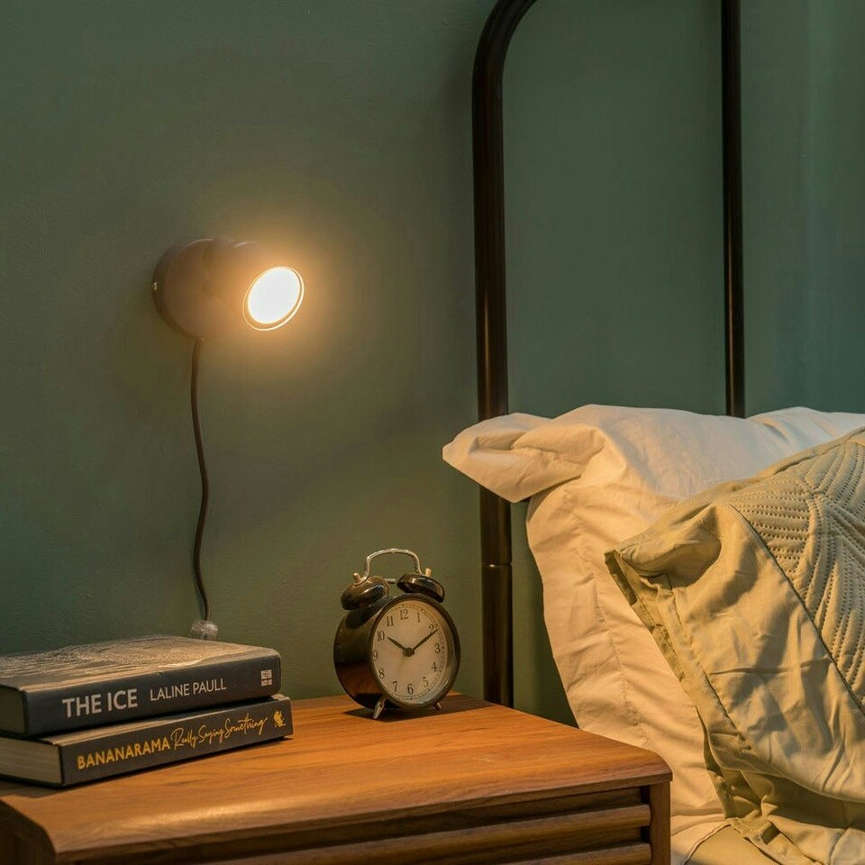 image 1 of ValueLights Grey Benton Adjustable Plug In Wall Light & Bulb Grey