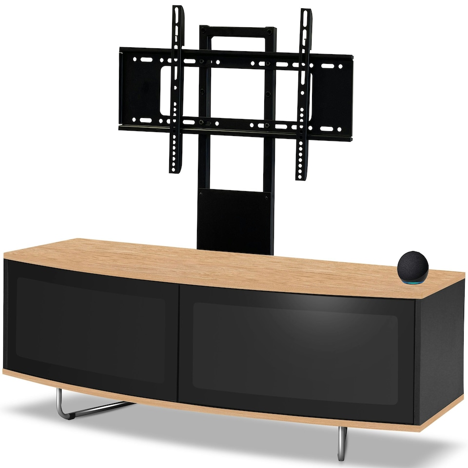 image 1 of Centurion Supports Caru Black Oak Beam-Thru Remote Friendly Super-Contemporary D Shape Design 32"-65" LED/OLED/LCD TV Cabinet with Mounting Arm Black | Oak