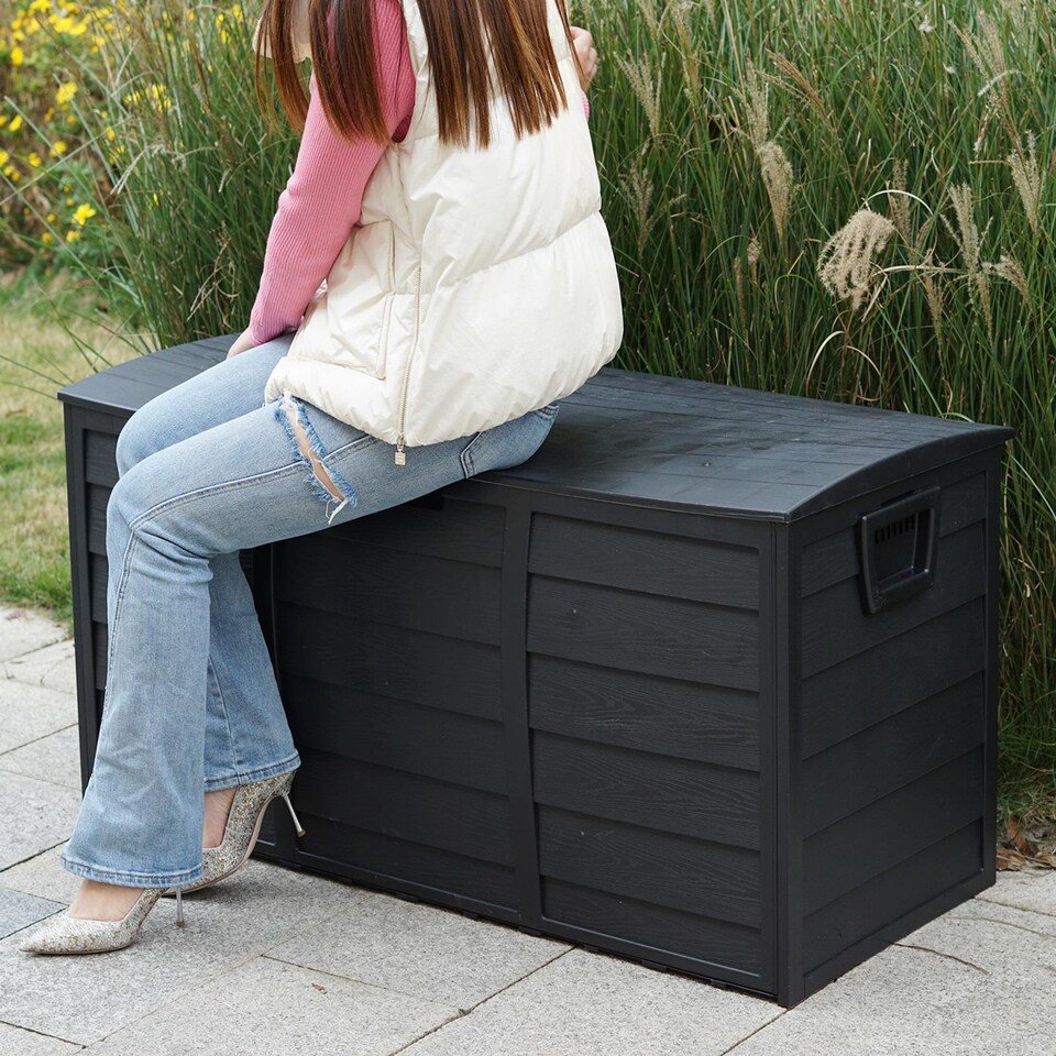 image 1 of Gr8 Garden Black 300L Plastic Storage Box Garden Outdoor Shed Utility Cushion Chest Truck
