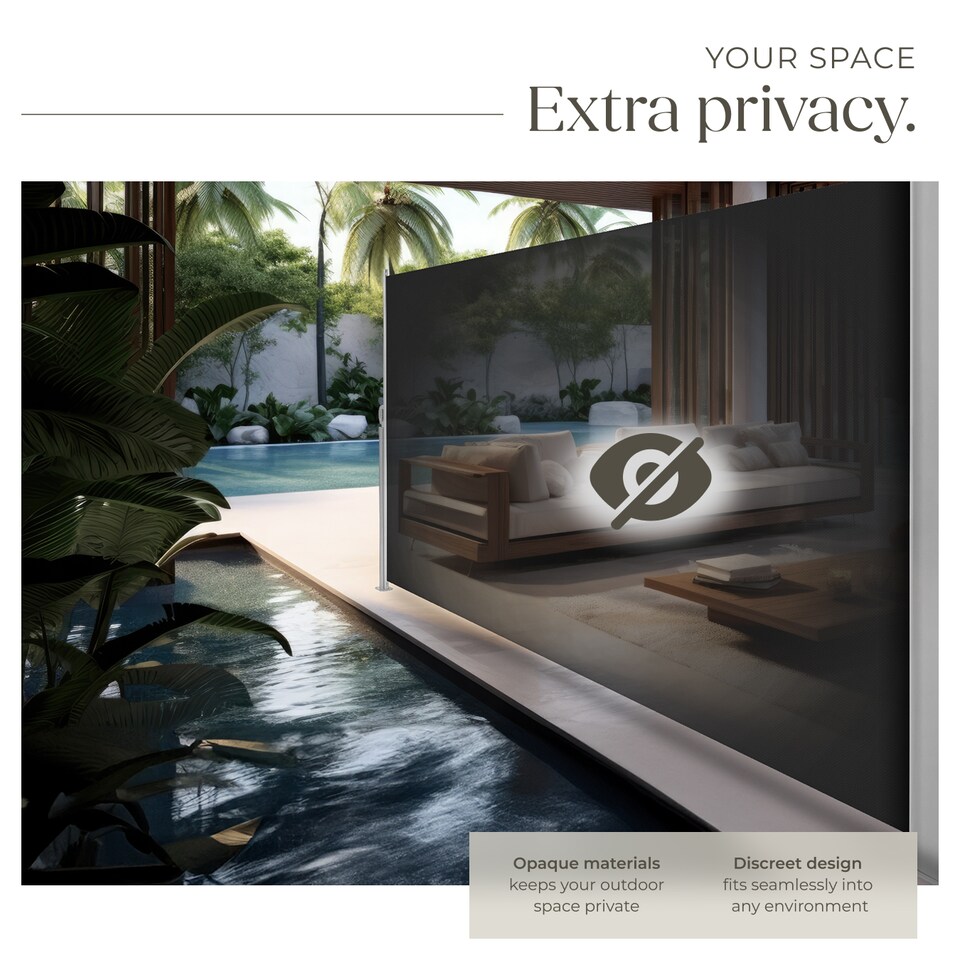 image 1 of Garden Privacy Screen with retractable side awning and aluminium casing | Black | black | 1