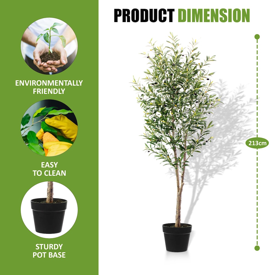 image 1 of Artificial 210cm Olive Tree Fake Plant with 64 Olives, Pot for Indoor Décor 7ft