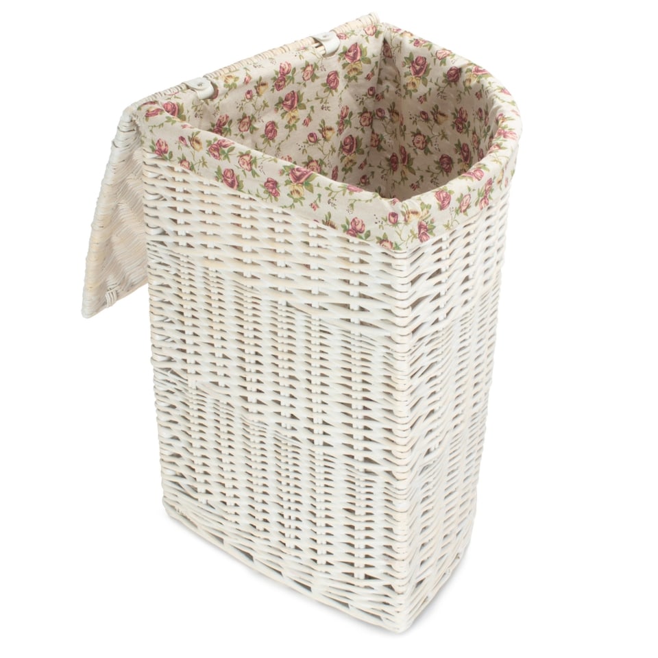 image 1 of Set of 2 Cotton Lined Wicker White Wash Corner Laundry Baskets | Grey | Grey