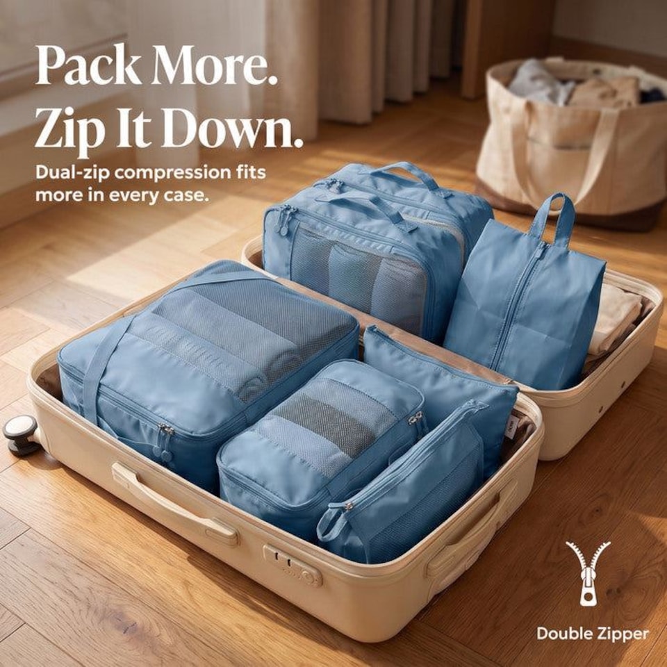 image 1 of Lugg Compression Packing Cubes 8 Piece Travel Suitcase Organiser Set