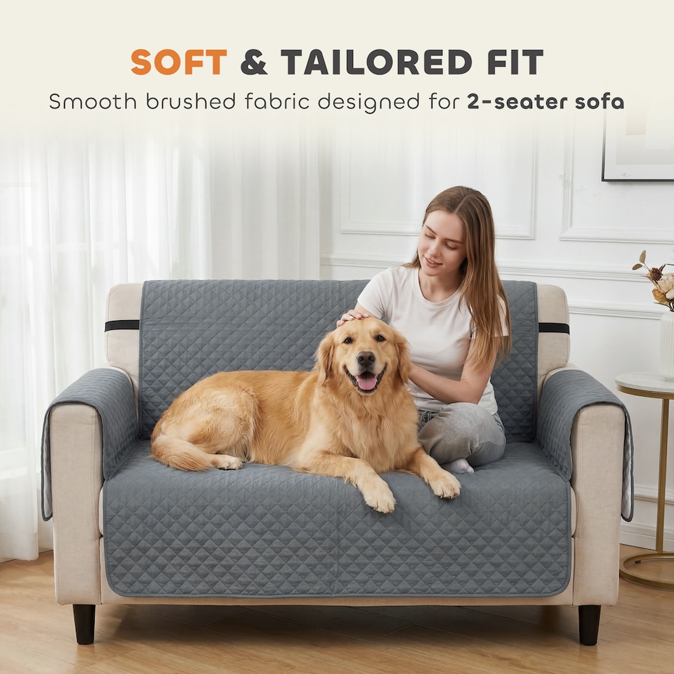image 1 of PawHut Waterproof Sofa Cover 2 Seater, Soft Couch Cover for Dogs Cats Pets | Grey | Grey | One Size
