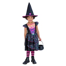 Neon Star Witch Girls Fancy Dress Costume Kids Medium - Age 7-9