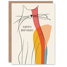 Modern Line Drawing Cat Silhouette Colourful Birthday Card