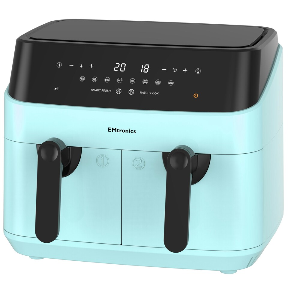 image 1 of EMtronics 9 Litre Digital Double Basket Air Fryer - Aqua