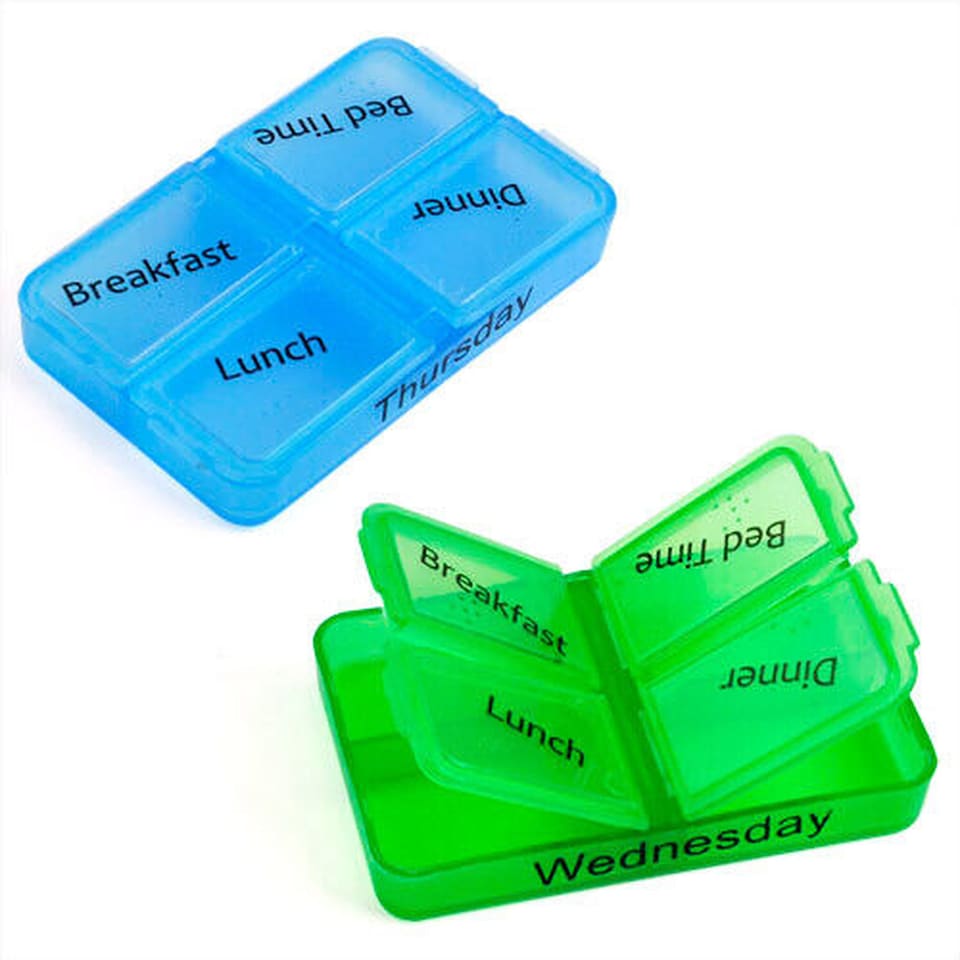 image 1 of 7 Day Weekly Pill Organiser Box | Coloured Medication Storage with 4 Daily Compartments | Portable Pill Box for Tablets & Vitamins