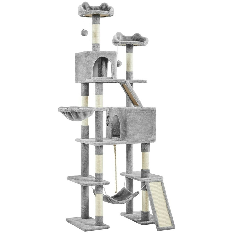 image 1 of Yaheetech 209 cm Large Cat Tower with 2 Cozy Condos Light Grey