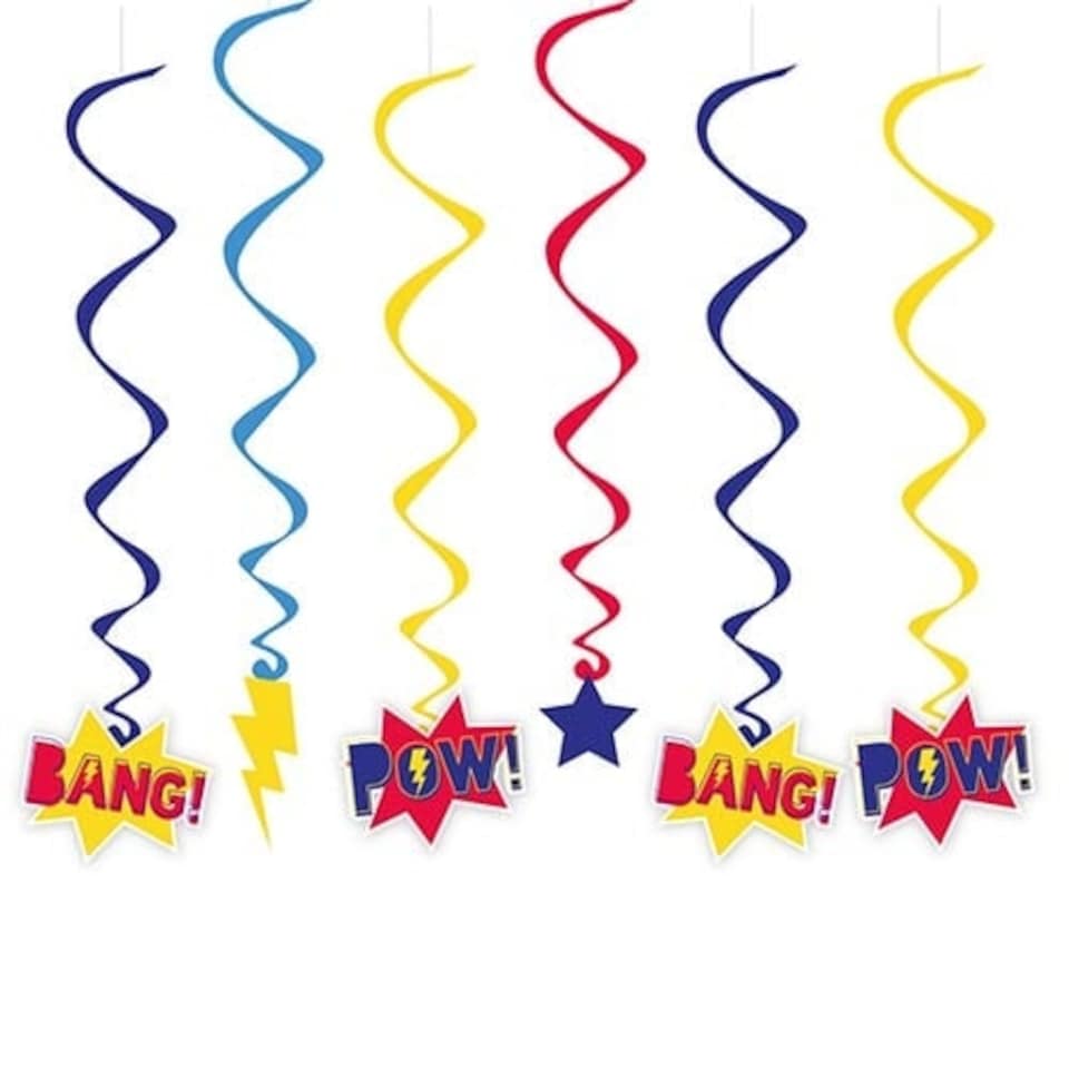 Superhero Hanging Swirl Decorations - Pack of 6