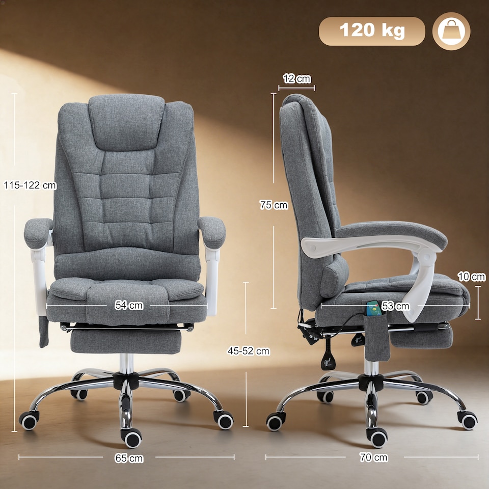 image 1 of Vinsetto Ergonomic Heated 6 Points Vibration Massage Office Chair, Grey