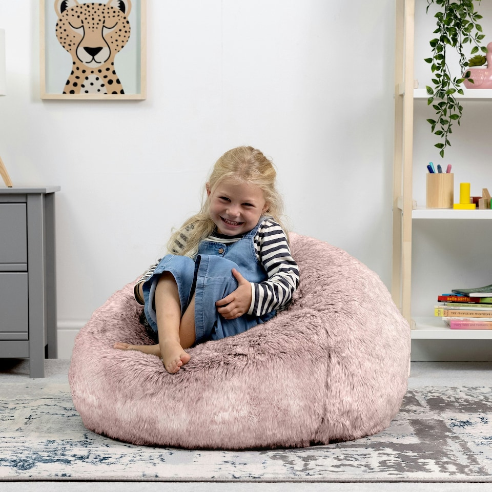 image 1 of icon Kids Classic Faux Fur Bean Bag Chair Light Pink Bean Bags for Children Pink