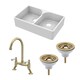 image 1 of Fireclay Kitchen Sink Bundle - Double Bowl Stepped Weir Butler Sink, Wastes & Bridge Lever Tap, 795mm - Brushed Brass - Balterley