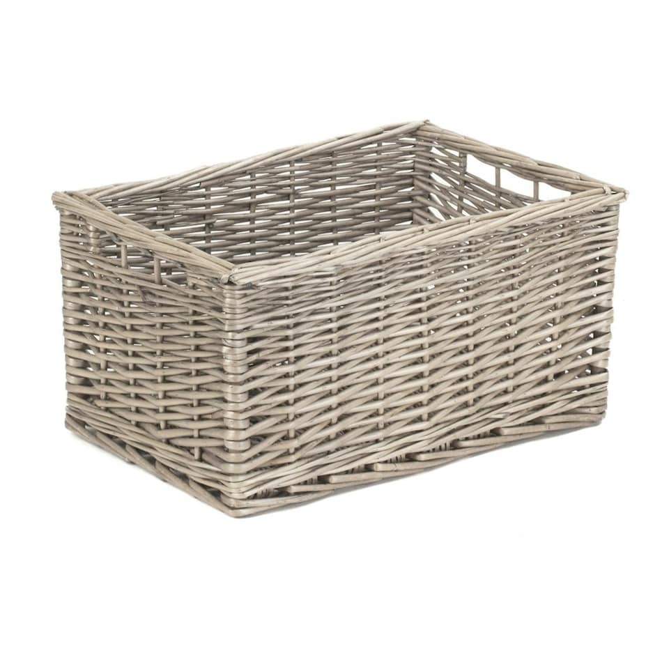 image 1 of Wicker Antique Wash Open Storage Basket Large | Brown | Brown