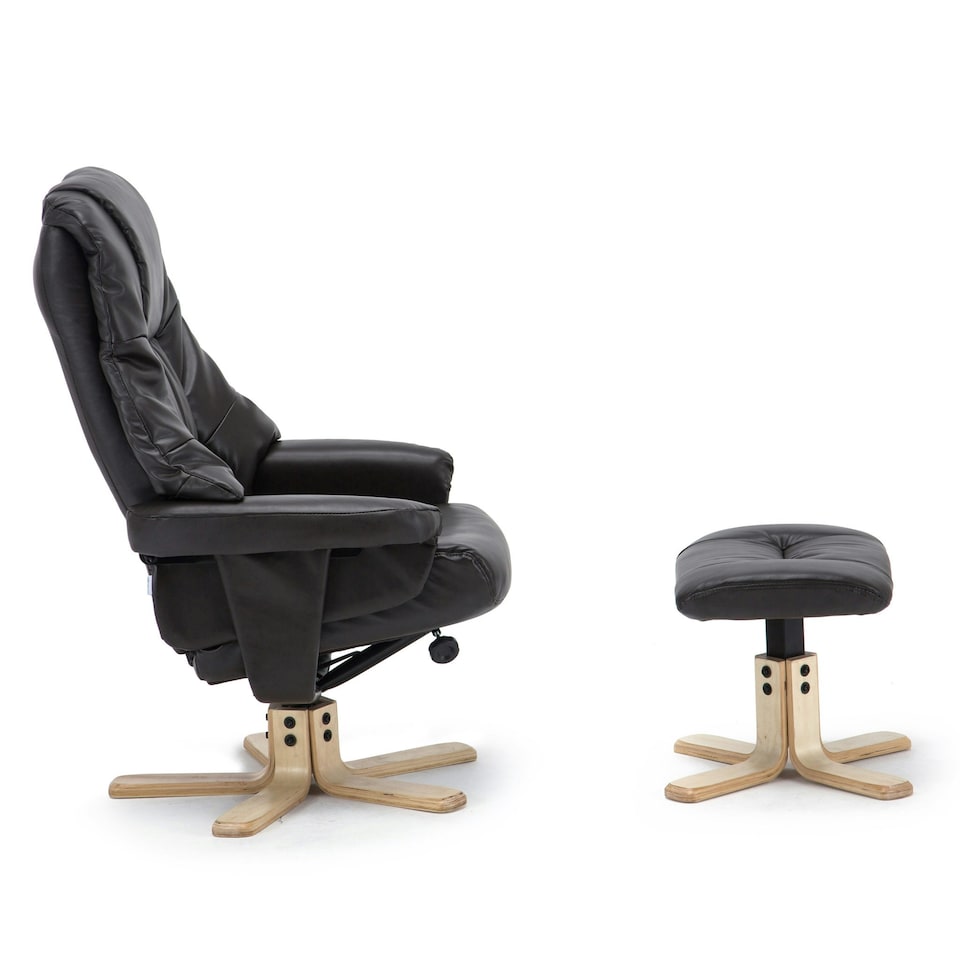 image 1 of Sorento Bonded Leather Swivel Recliner Armchair Chair w Footstool (Brown)