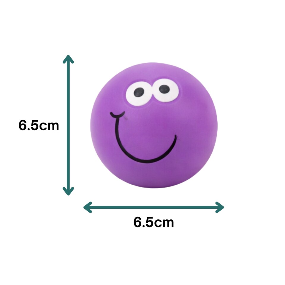 image 1 of Set of 3 Squeaky Dog Balls Latex Pet Puppy Fetch Play Chew Smiley Face Design