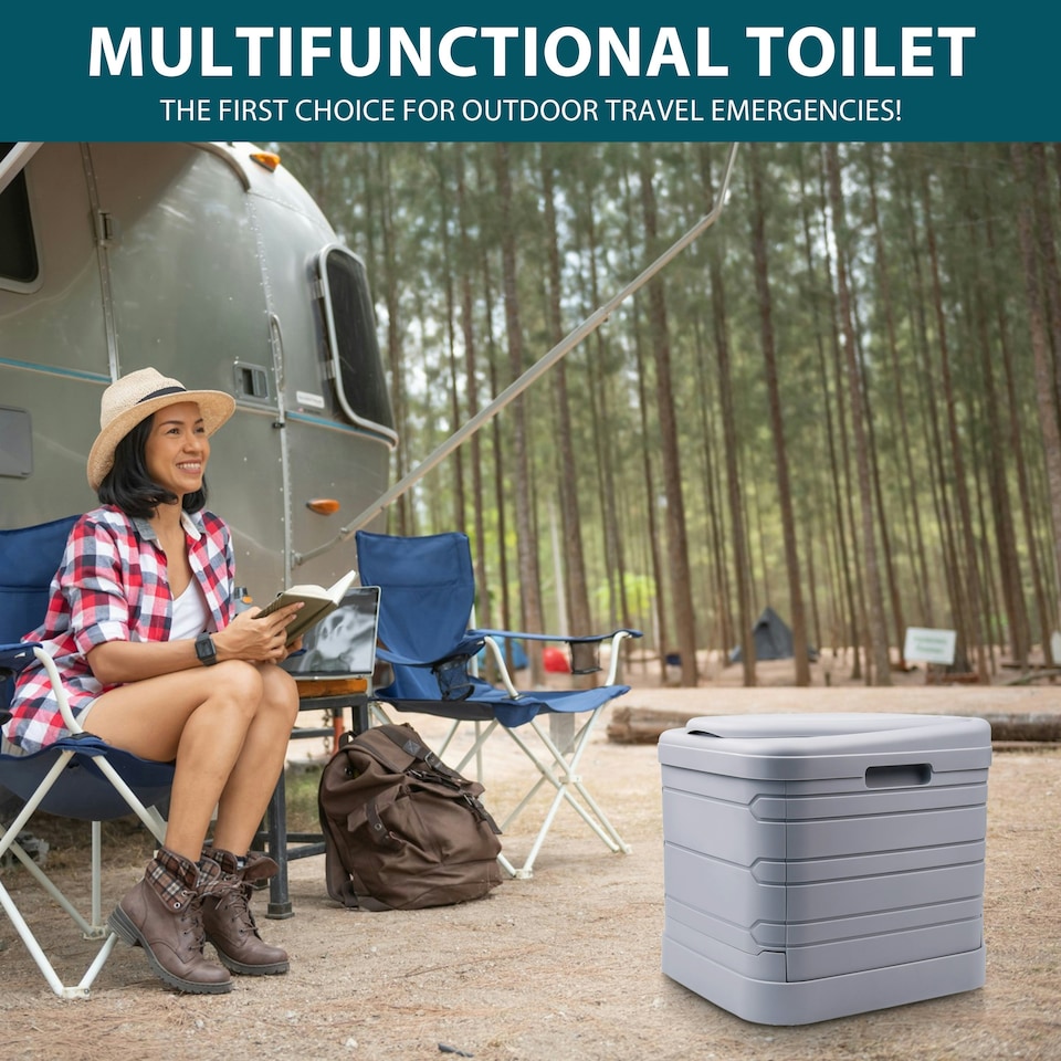 image 1 of 24L PORTABLE FOLDING CAMPING TOILET COMPACT POTTY LOO CARAVAN PICNIC FISHING