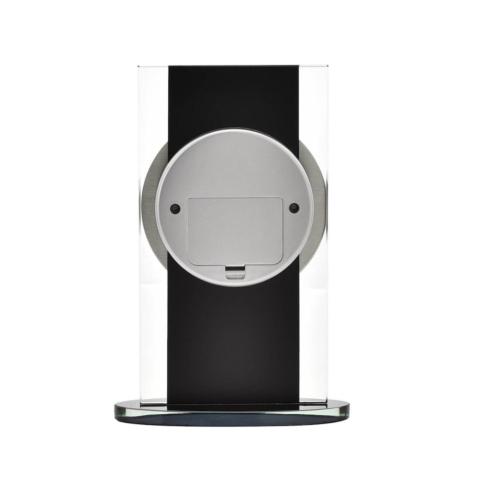 image 1 of Widdop Gifts Silver and Black Glass Mantel Clock