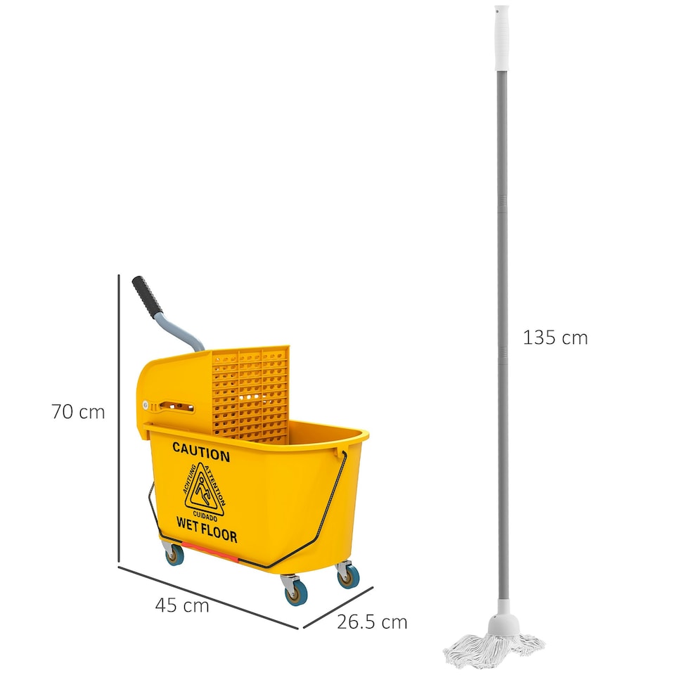 image 1 of HOMCOM Mop Bucket with Wringer on Wheels for Floor Cleaning 20 Litre Yellow
