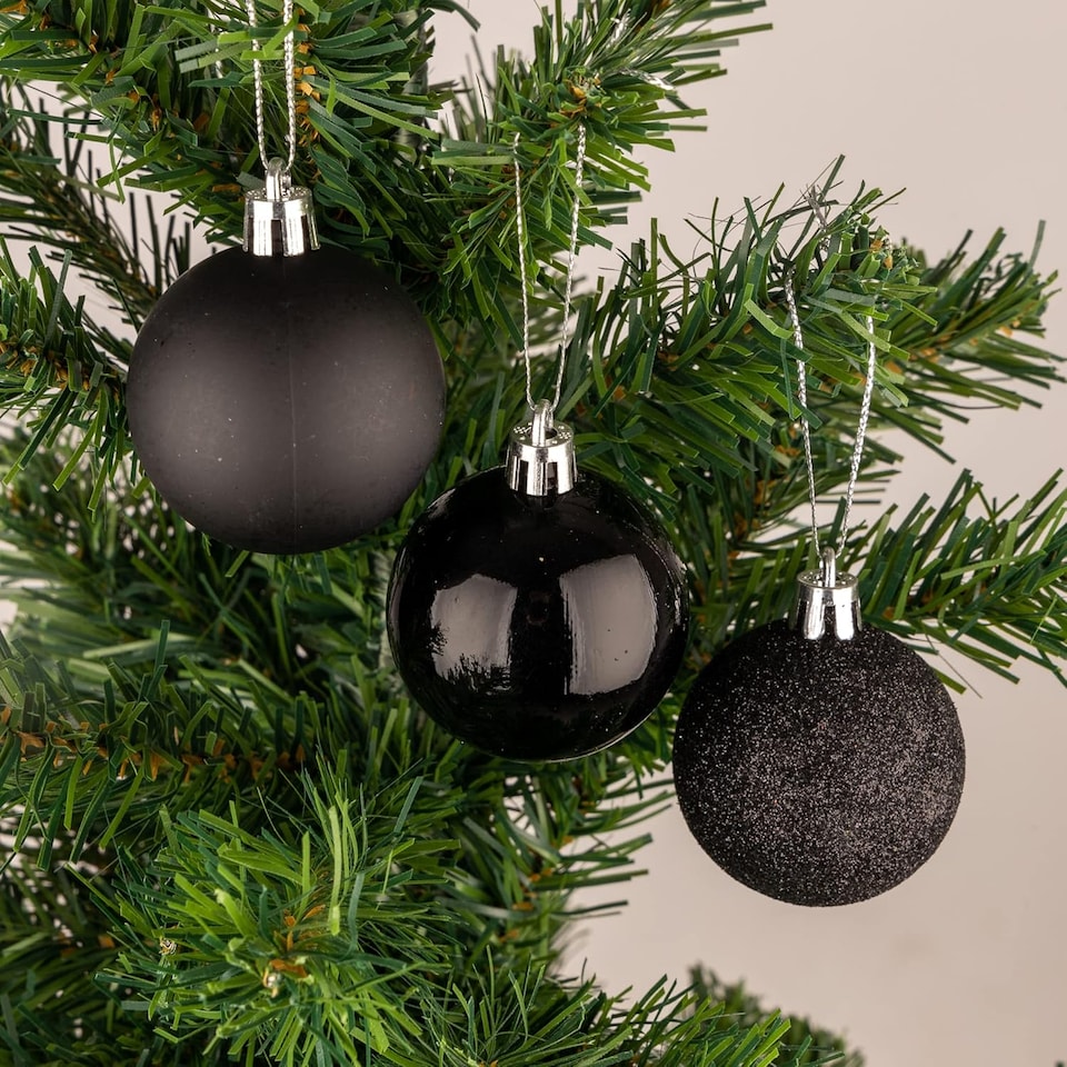 image 1 of 50mm/9Pcs Christmas Baubles Shatterproof Black,Tree Decorations