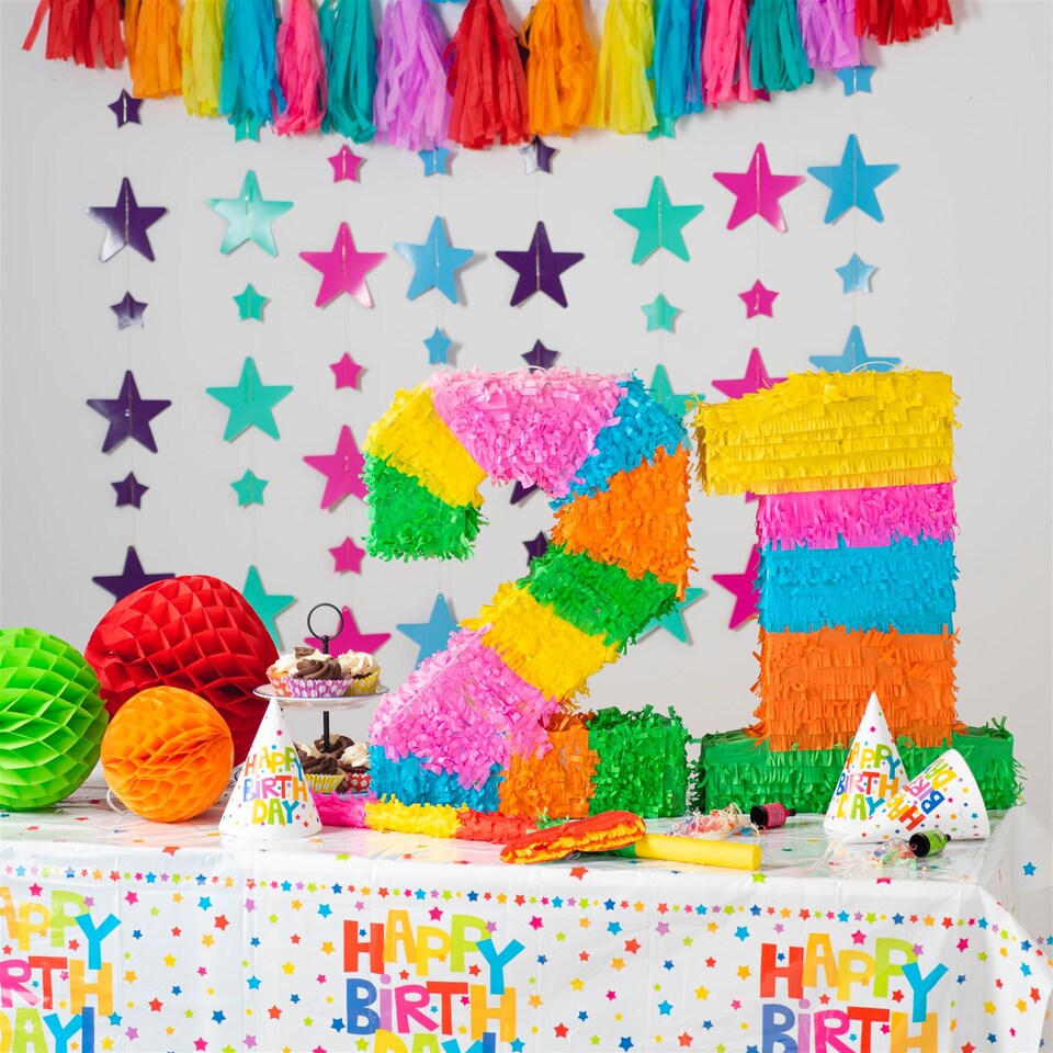 image 1 of Fax Potato Fax Potato Pinata Set with Stick & Blindfold - 21st Birthday / Anniversary - Rainbow