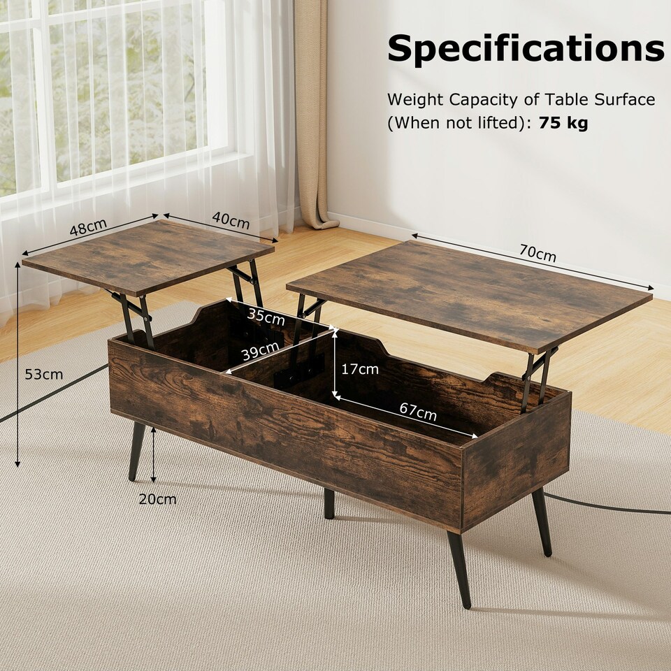 image 1 of COSTWAY Lift Top Coffee Table w/Storage Compartments Brown Brown