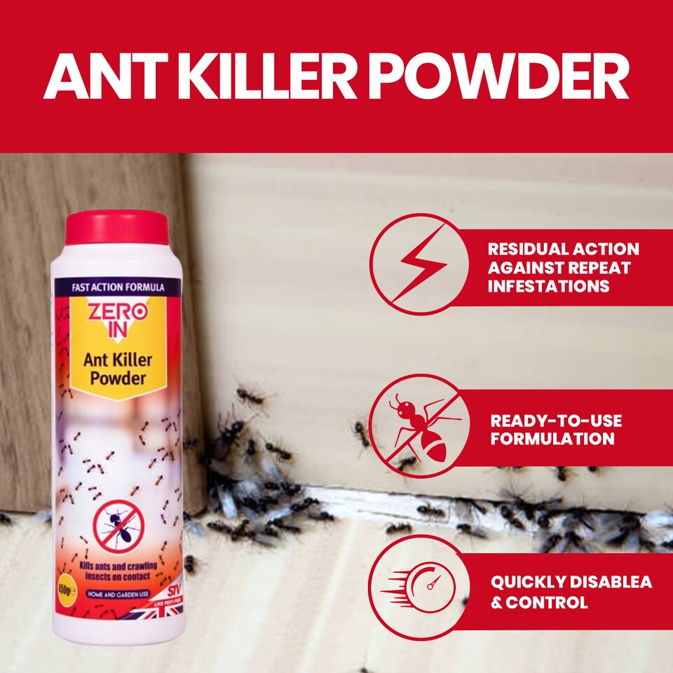 image 1 of Zero In Ant Killer Powder 450g Pack of 2 Crawling Insect Control Ant Cockroach Woodlice Earwig Indoor Outdoor Powder Treatment