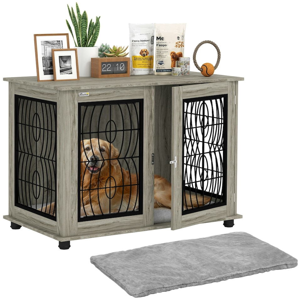 image 1 of PawHut Dog Crate Furniture, End Table for Large Dogs w/ Cushion
