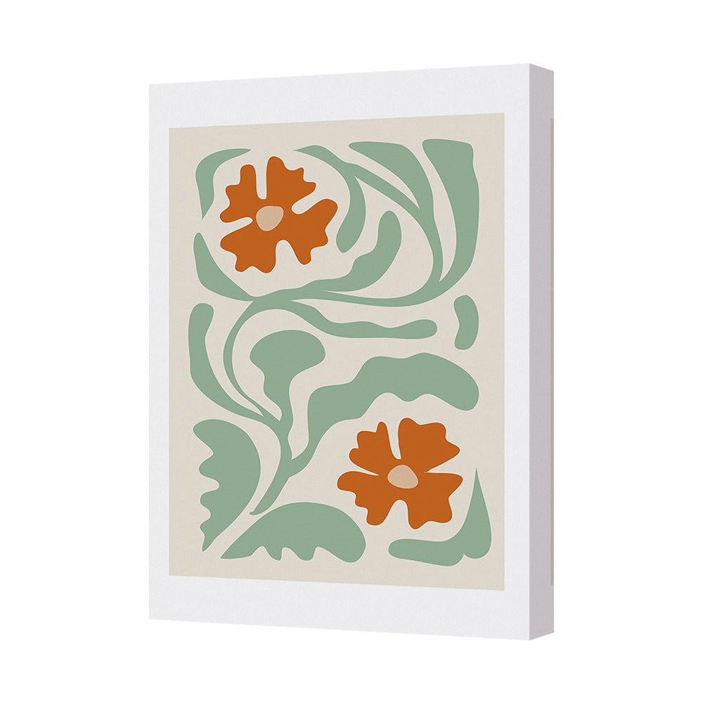 Canvas Art Print Floral Abstract Orange Flowers Green Leaves 6046