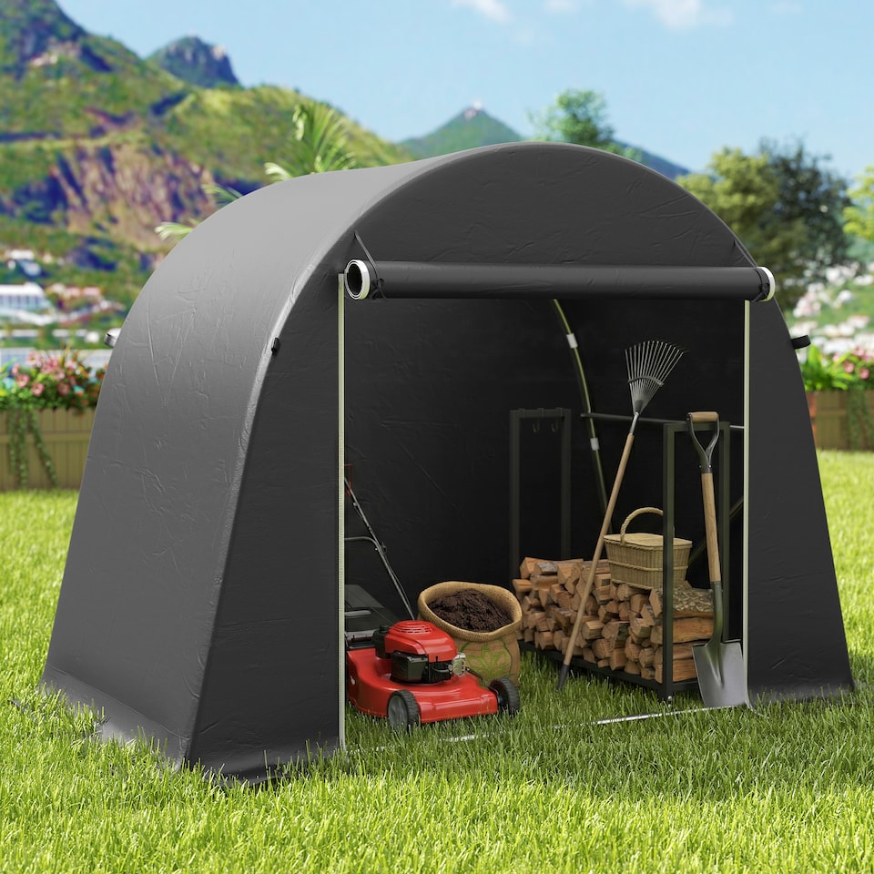 image 1 of Outsunny 8 x 4 ft Garden Storage Shed Tent Bike Tent 3-4 Bikes, Dark Grey