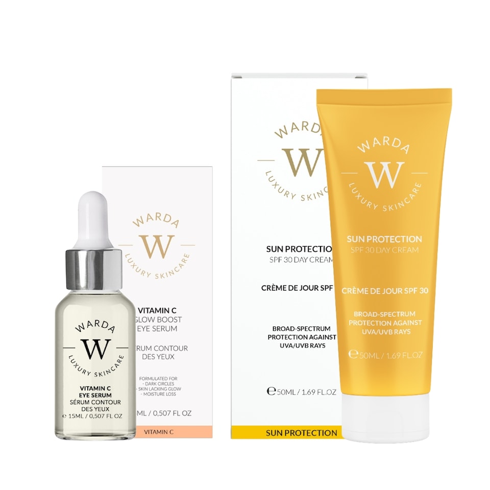 image 1 of Warda Luxury Skincare Skin Glow Boost Vitamin C Gel Serum 30ml + Sun Protection SPF 30 Day Cream 50ml