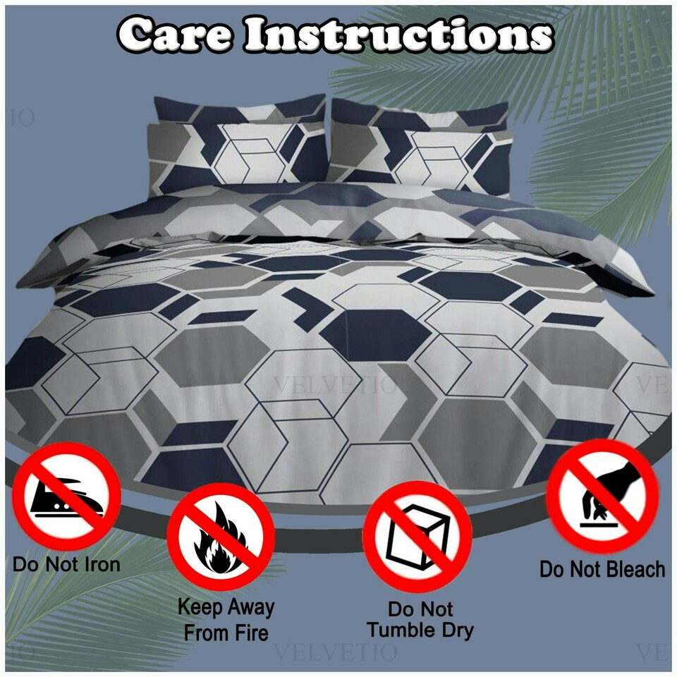 image 1 of VELVETIO Aster Geo Complete Duvet Cover Set with Fitted Sheet Breathable Bedding Quilt Blue | King