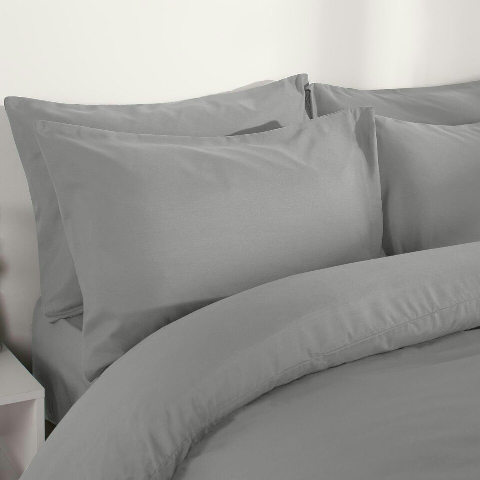 image 1 of OHS Soft Microfibre Plain Duvet Cover and Pillowcase Set, Single - Grey