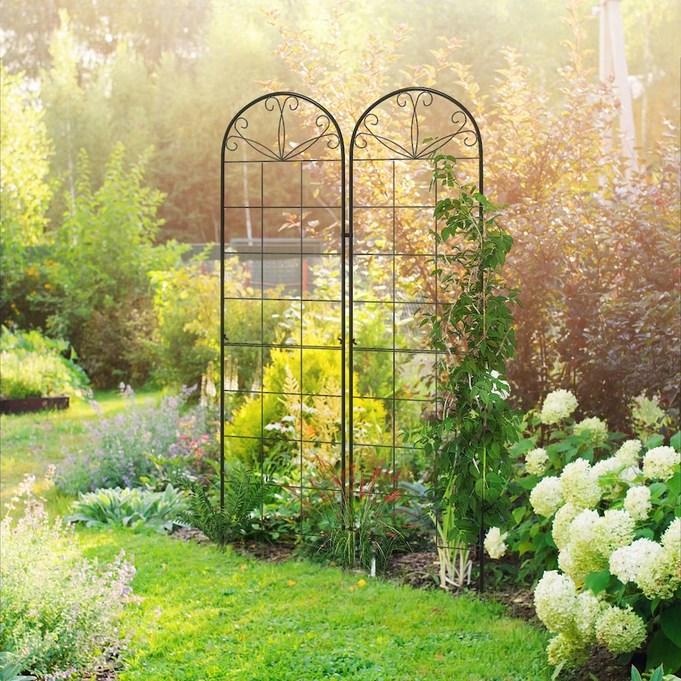 image 1 of Outsunny Set of 2 Metal Trellis for Climbing Plants, Grid Design, 50 x 180cm