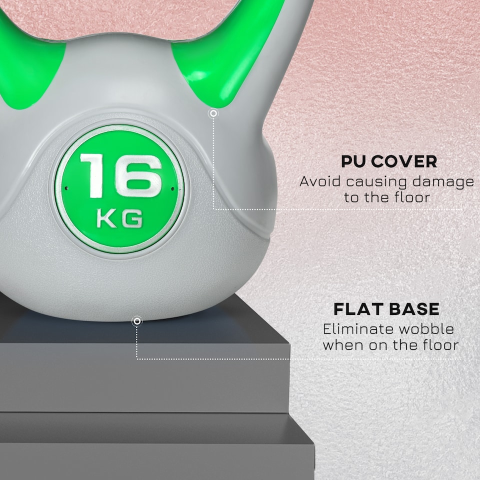 image 1 of SPORTNOW 16kg Kettle Bell with Handle for Home Gym, Green and Grey | Green | Green