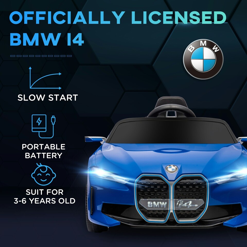 image 1 of HOMCOM BMW i4 Licensed 12V Kids Electric Ride-On Car w/ Remote Control - Blue