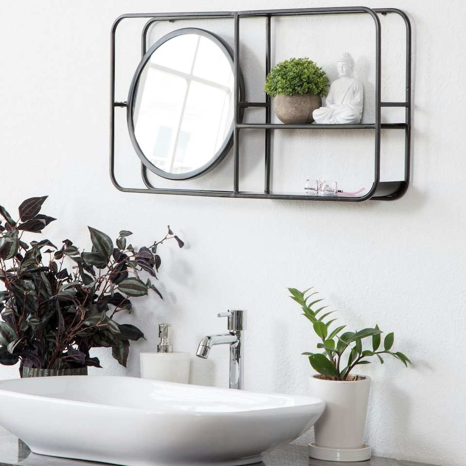 image 1 of Fine Decor FA3722W Edwin Shelving and Organiser Mirror, Black Black