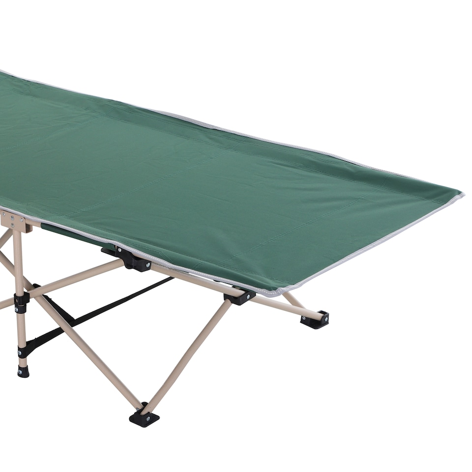 image 1 of Outsunny Single Person Camping Bed Folding Cot Outdoor Patio Portable Military Sleeping Bed Travel Guest Leisure Fishing with Side Pocket and Carry Bag - Green