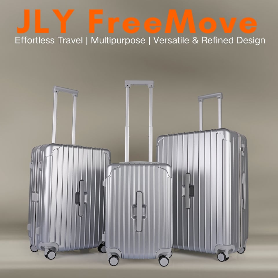 image 1 of 3 Piece Luggage Set with Vanity Case, Carry-On & Large Suitcase | Silver | Silver