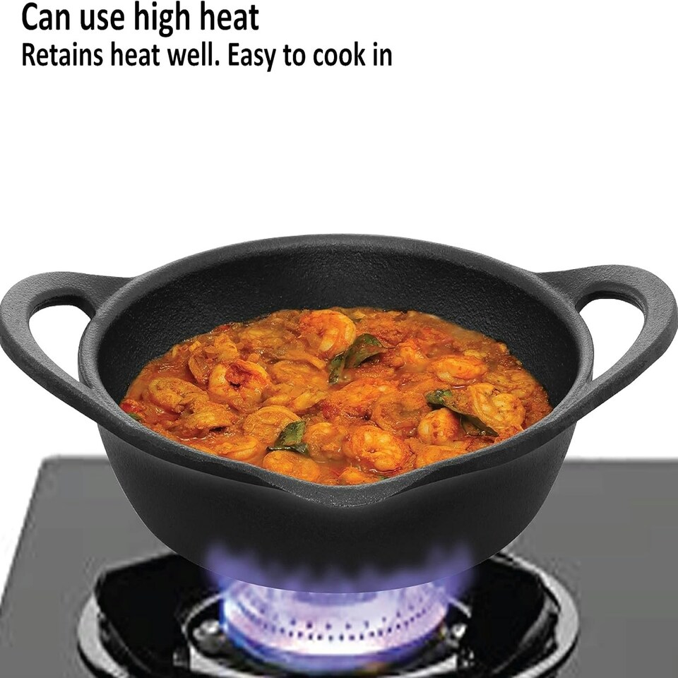 image 1 of Cast Iron Frying Pan, 24 cm Diameter, Cast Iron Skillet, Omlette Pan, Iron Frypan, Black