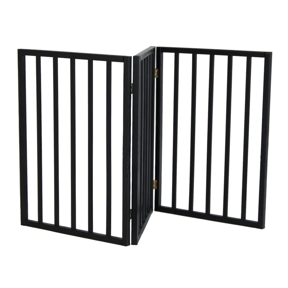 image 1 of Black Dog Safety Folding Wooden Pet Gate Portable Indoor Barrier
