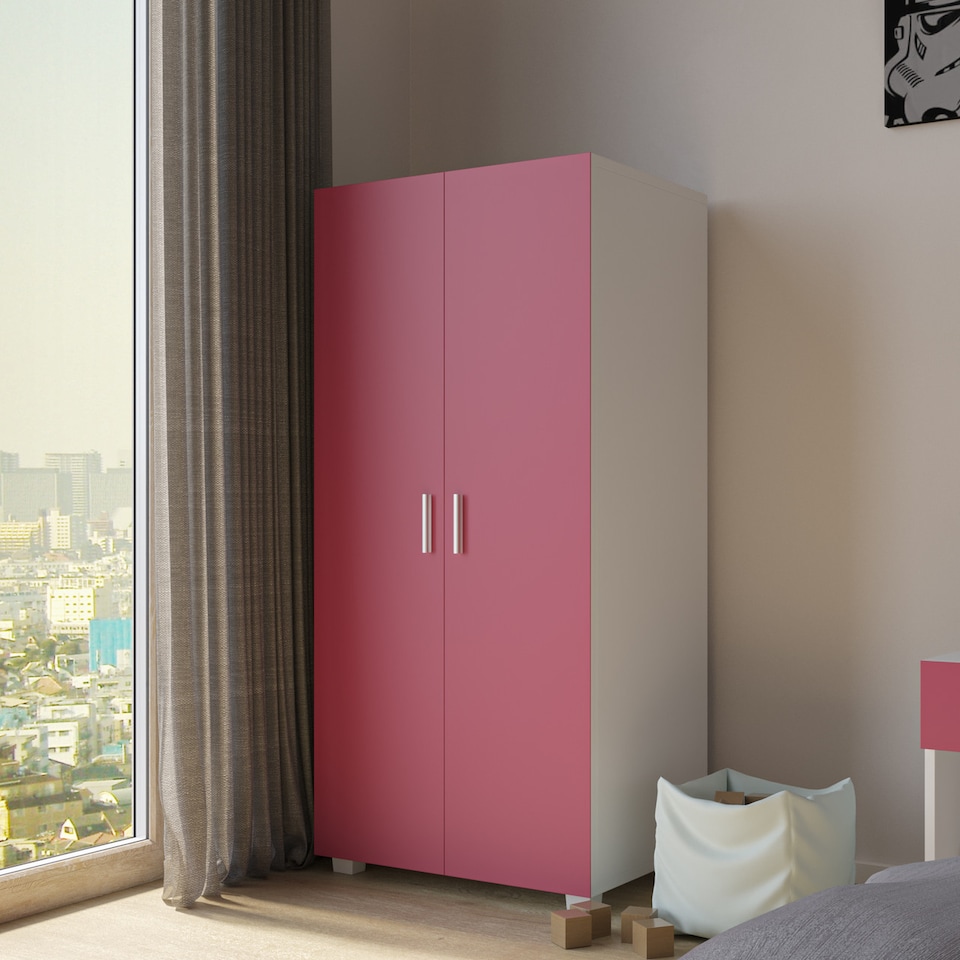 image 1 of White Kids 2-Door Wardrobe | Pink | 1