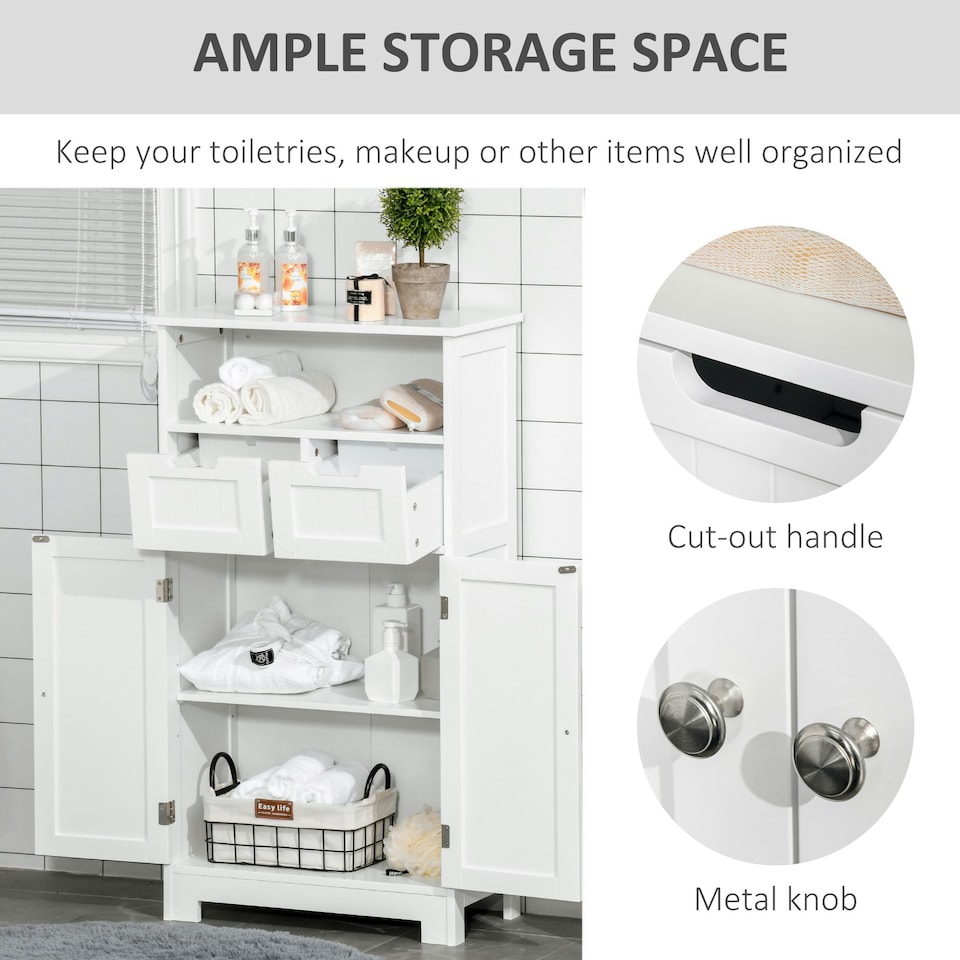 image 1 of kleankin Bathroom Storage Cabinet with Adjustable Shelf and Removable Drawers