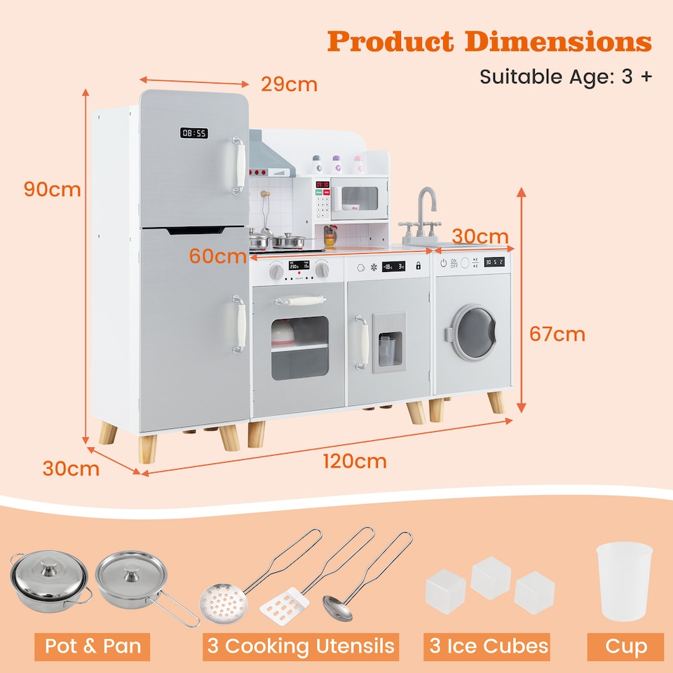image 1 of COSTWAY Modular Kids Kitchen Playset Corner Chef Pretend Kitchen Toy-Grey