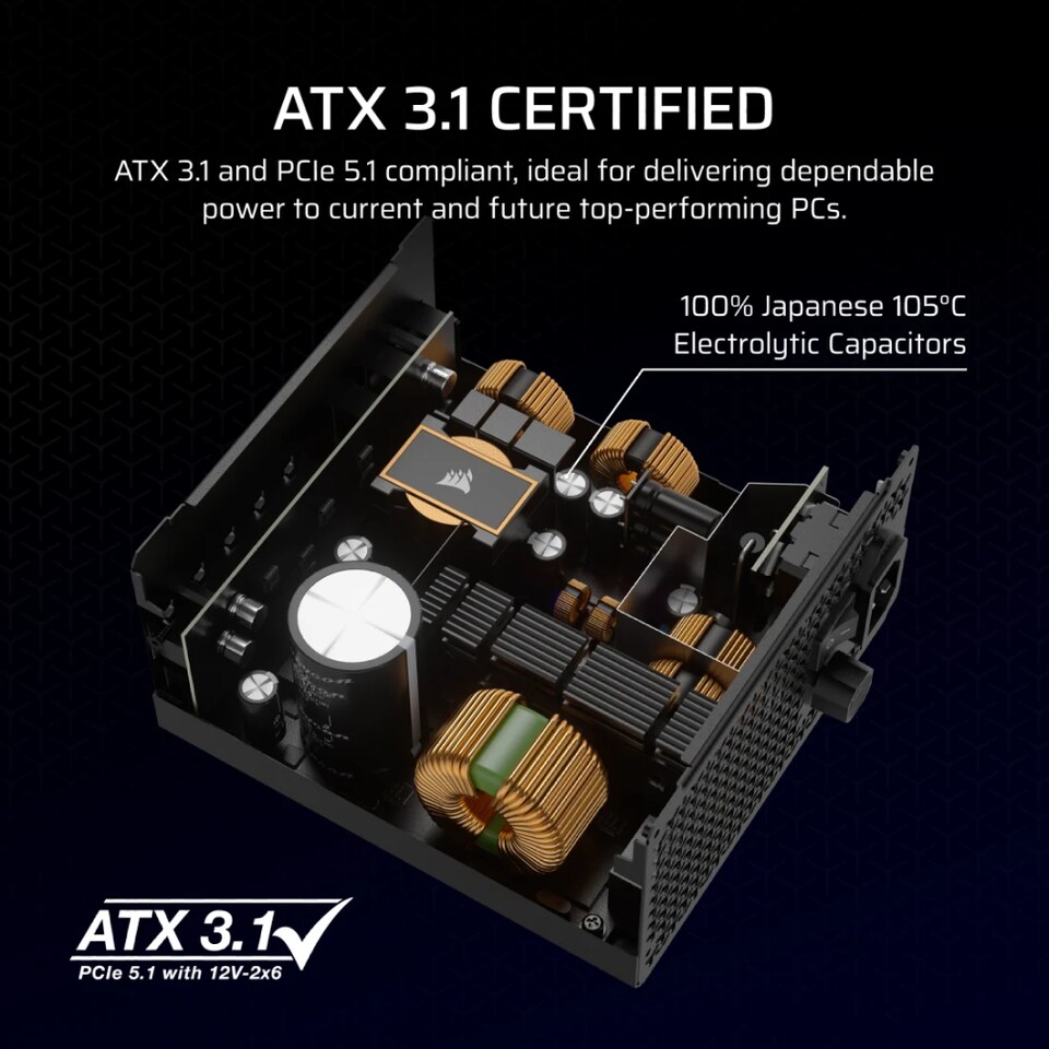 image 1 of CORSAIR RMx Series RM750x 750W ATX 3.1 Cybenetics Gold PSU Power Supply