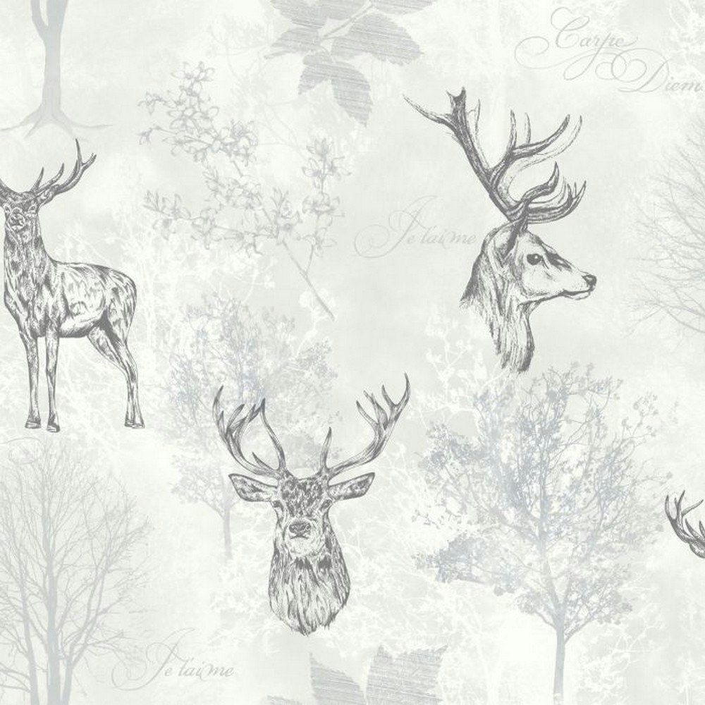Arthouse Etched Stag Wallpaper - Silver - 10m x 52cm Silver