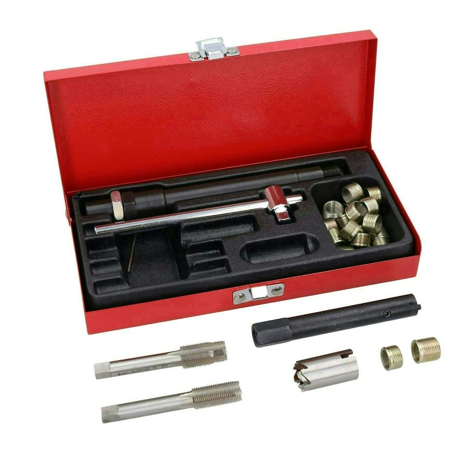 image 1 of Spark Plug Thread Repair Rethreading Rethreader Kit M14 x 1.25 Tap + 20 Inserts