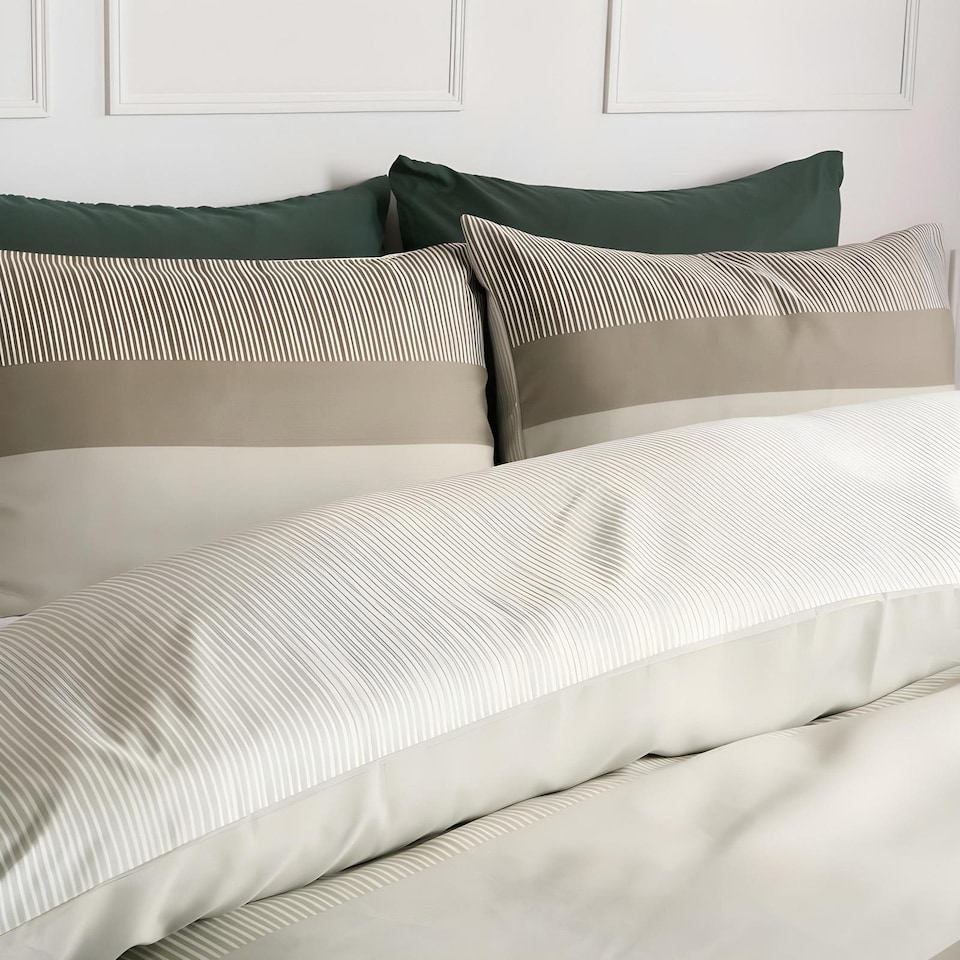 image 1 of OHS Multi Stripe Bedding Set Microfibre Duvet Cover with Pillowcase | Green | Sage | Double